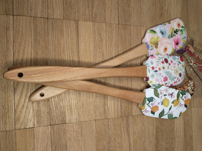 Teigschaber Silikonspatel XXXL personalisiert Holz Spatel  verschiedene Motive backen kochen grillen ca. 31 cm lang floral Zitrone Blumen