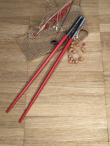 1 Paar Essstäbchen 2 Stück Chopsticks Edelstahl Glasfaser rot mit Wunschgravur 25 cm Geschenk Essen Food Sushi
