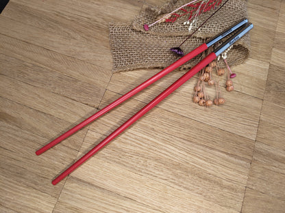 1 Paar Essstäbchen 2 Stück Chopsticks Edelstahl Glasfaser rot mit Wunschgravur 25 cm Geschenk Essen Food Sushi