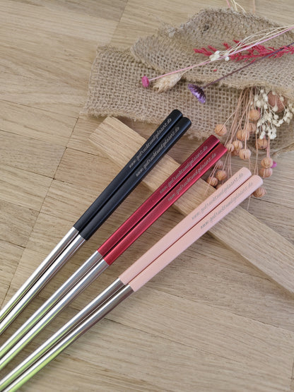 1 Paar Chopsticks Essstäbchen Edelstahl Sushi 5 Farben zur Wahl Chinesische Stäbchen mit Wunschgravur 23 cm Geschenk