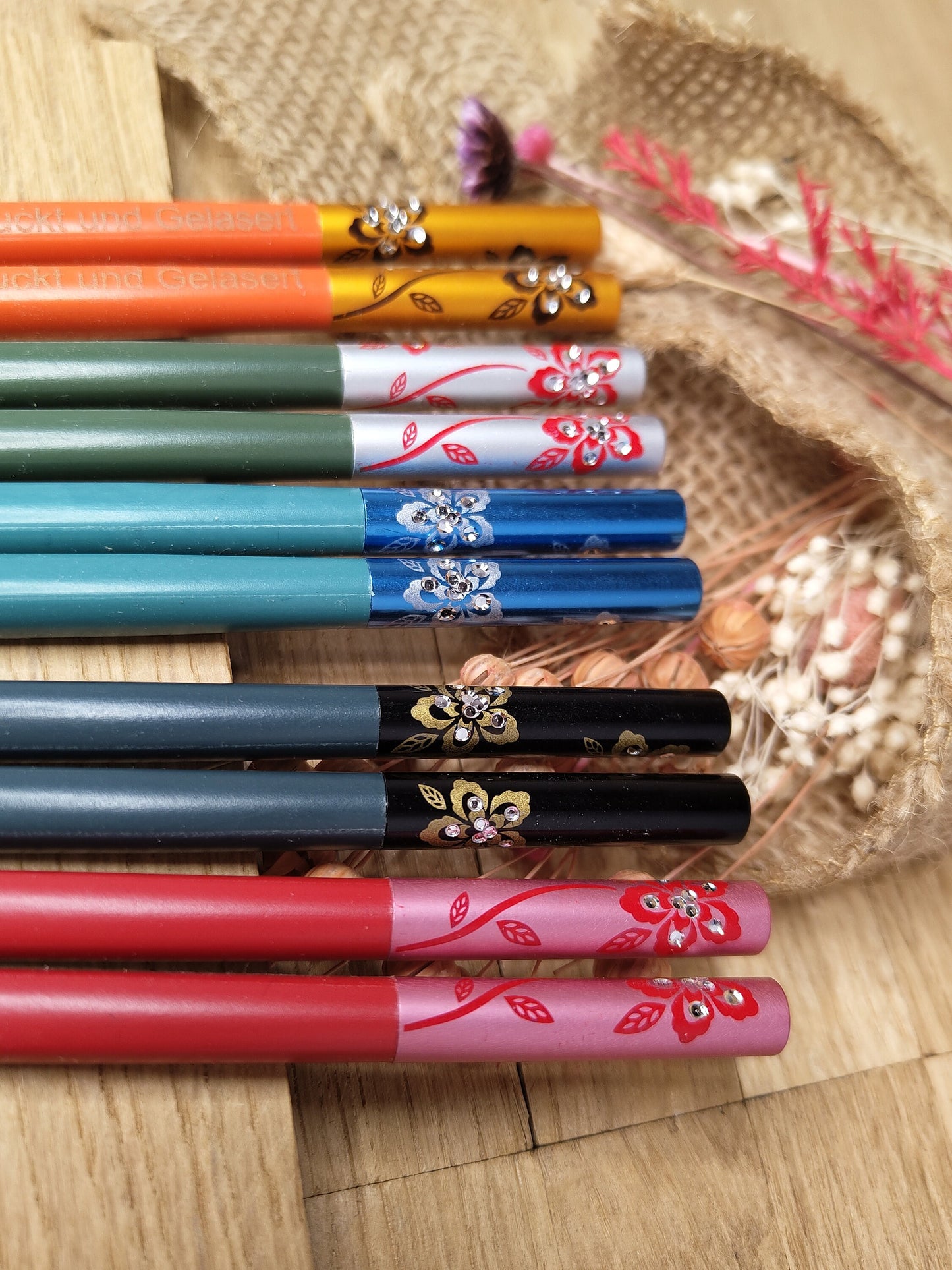 1 Paar Chopsticks Glasfaser mit Motiv 5 Farben zur Wahl Chinesische Stäbchen mit Wunschgravur 24 cm Geschenk