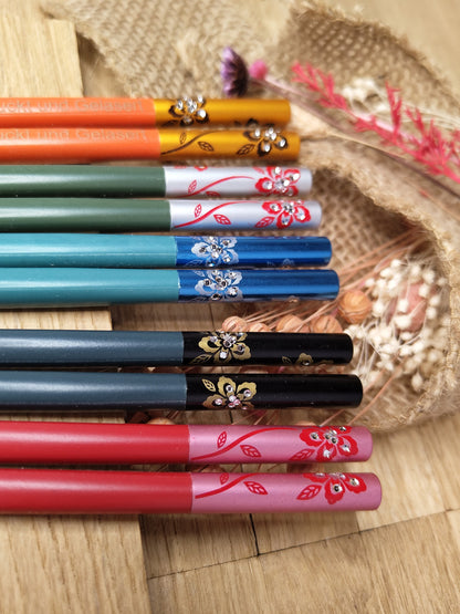 1 Paar Chopsticks Glasfaser mit Motiv 5 Farben zur Wahl Chinesische Stäbchen mit Wunschgravur 24 cm Geschenk
