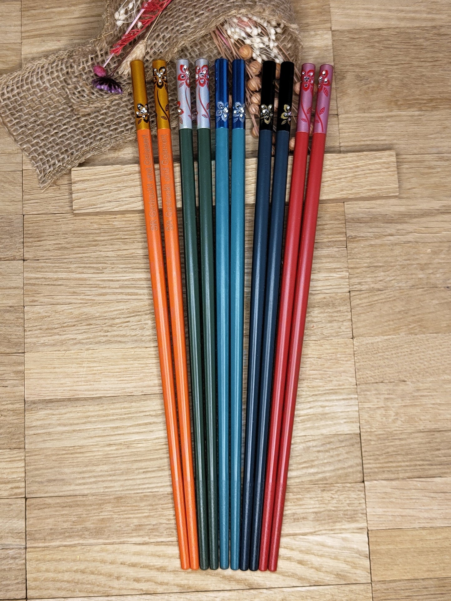 1 Paar Chopsticks Glasfaser mit Motiv 5 Farben zur Wahl Chinesische Stäbchen mit Wunschgravur 24 cm Geschenk