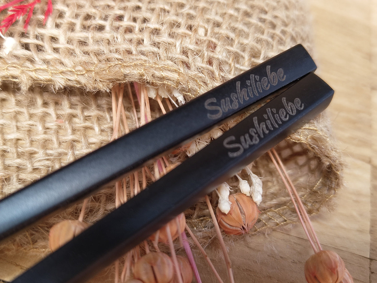 1 Paar Chopsticks Glasfaser schwarz Chinesische Stäbchen mit Wunschgravur 24 cm Geschenk Essstäbchen Glasfaser