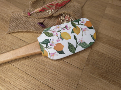 Teigschaber Silikonspatel XXXL personalisiert Holz Spatel  verschiedene Motive backen kochen grillen ca. 31 cm lang floral Zitrone Blumen