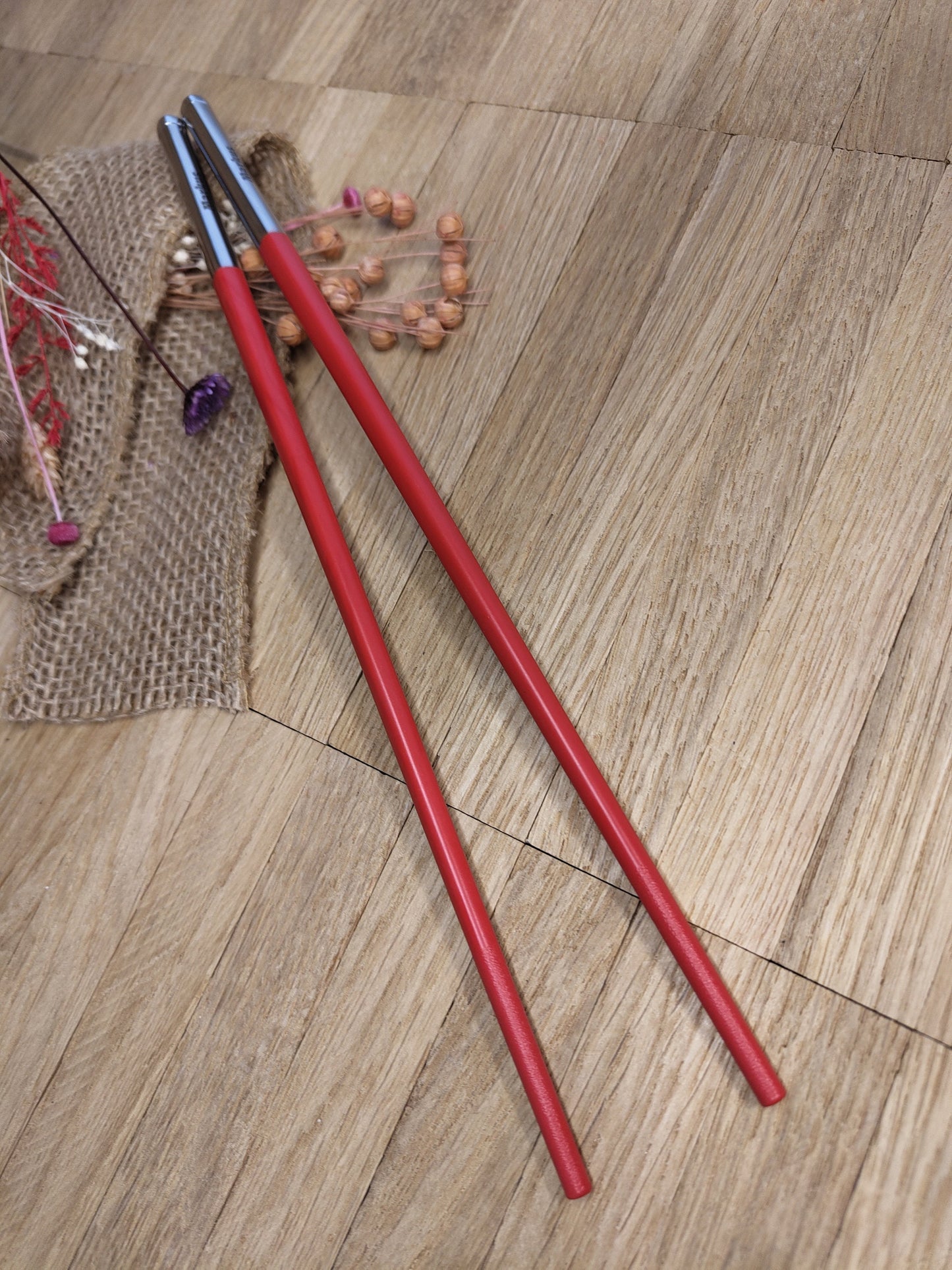 1 Paar Essstäbchen 2 Stück Chopsticks Edelstahl Glasfaser rot mit Wunschgravur 25 cm Geschenk Essen Food Sushi