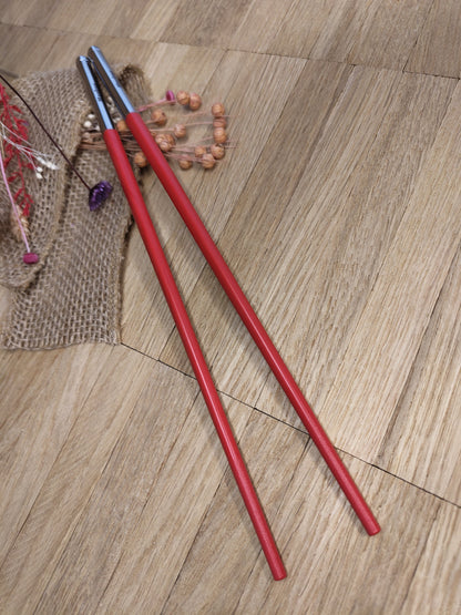 1 Paar Essstäbchen 2 Stück Chopsticks Edelstahl Glasfaser rot mit Wunschgravur 25 cm Geschenk Essen Food Sushi