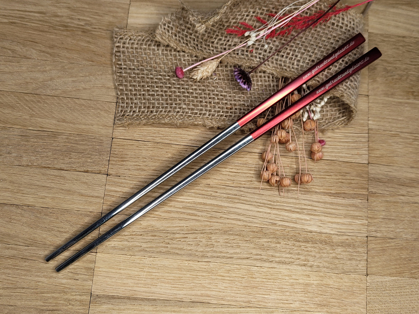 1 Paar Chopsticks Essstäbchen Edelstahl Sushi 5 Farben zur Wahl Chinesische Stäbchen mit Wunschgravur 23 cm Geschenk