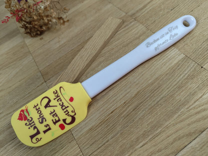 Teigschaber Silikonspatel Life is Short Eat a Cupcake gelb backen, kochen ca. 25 cm lang mit Wunschgravur personalisiert Geschenk