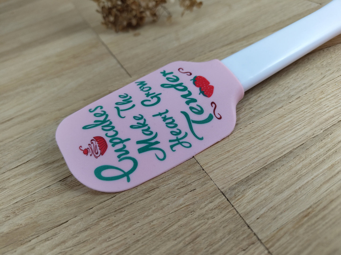 Teigschaber Silikonspatel rosa Cupcakes make the heart grow tender backen, kochen ca. 25 cm lang mit Wunschgravur personalisiert Geschenk