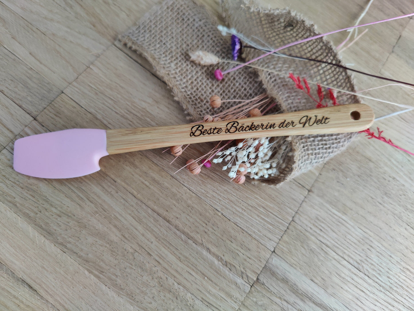 Teigschaber Silikonschaber personalisiert rosa  backen, kochen uvm. ca. 21 cm lang mit Wunschgravur personalisiert