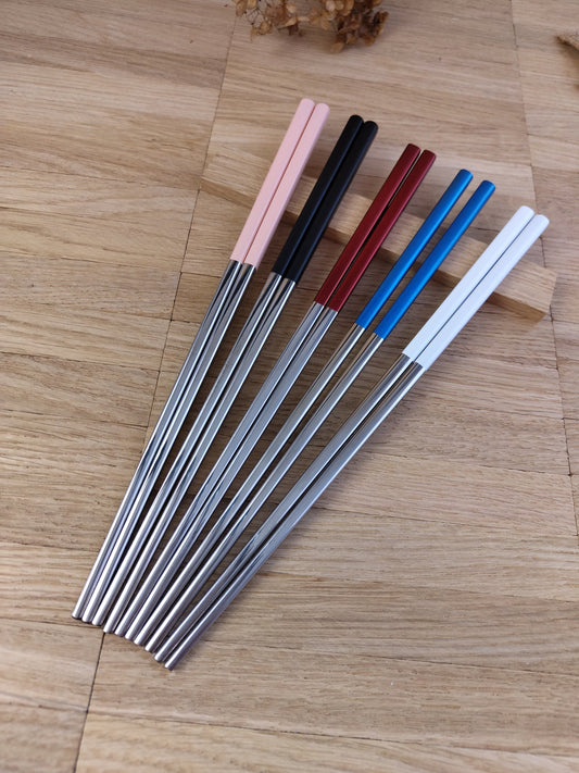1 Paar Chopsticks Essstäbchen Edelstahl Sushi 5 Farben zur Wahl Chinesische Stäbchen mit Wunschgravur 23 cm Geschenk