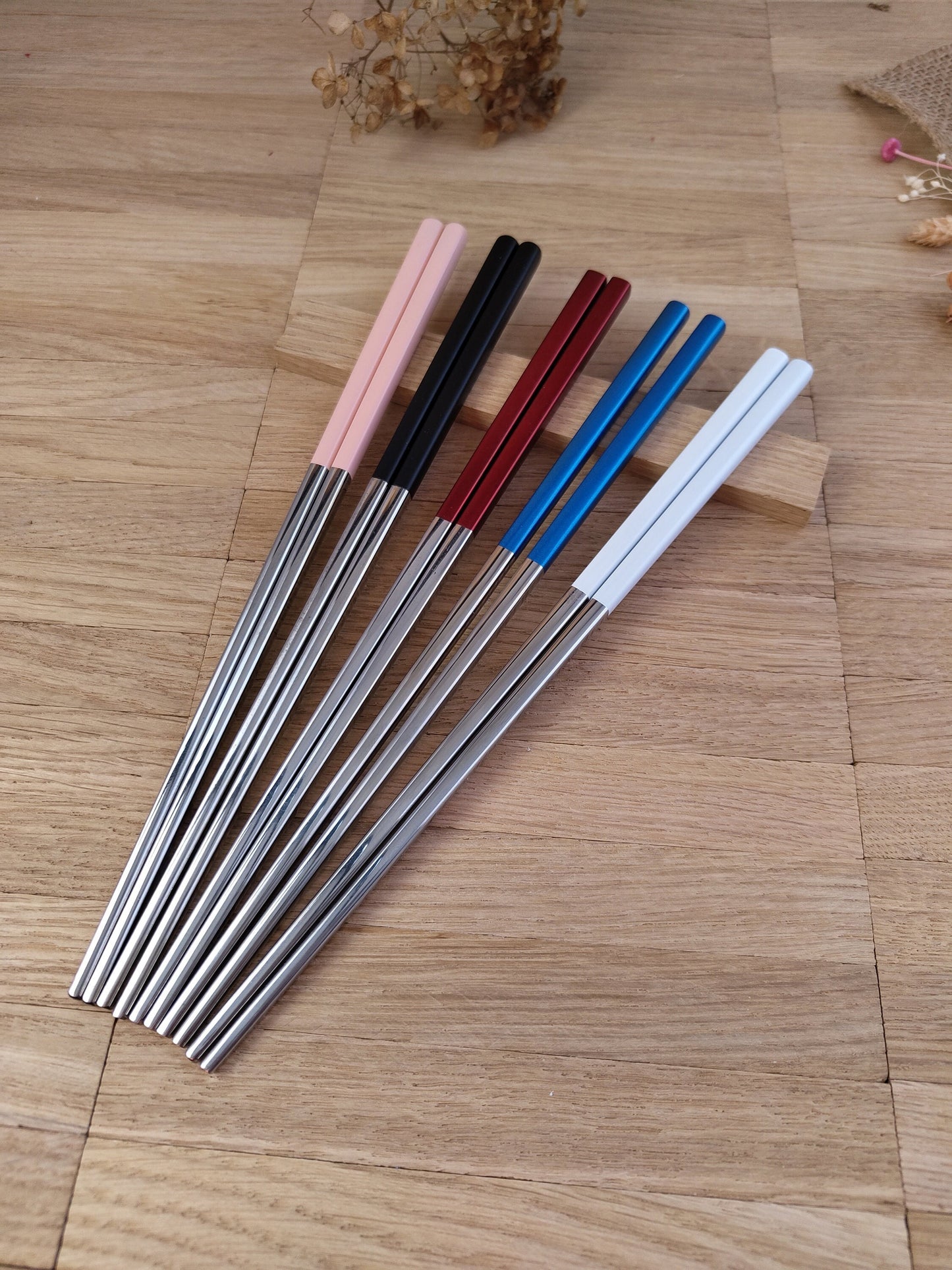 1 Paar Chopsticks Essstäbchen Edelstahl Sushi 5 Farben zur Wahl Chinesische Stäbchen mit Wunschgravur 23 cm Geschenk