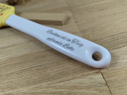 Teigschaber Silikonspatel Life is Short Eat a Cupcake gelb backen, kochen ca. 25 cm lang mit Wunschgravur personalisiert Geschenk