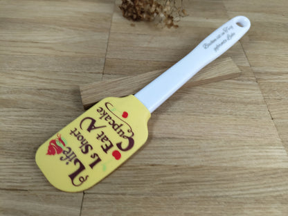 Teigschaber Silikonspatel Life is Short Eat a Cupcake gelb backen, kochen ca. 25 cm lang mit Wunschgravur personalisiert Geschenk
