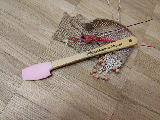 Teigschaber Silikonschaber personalisiert rosa  backen, kochen uvm. ca. 21 cm lang mit Wunschgravur personalisiert