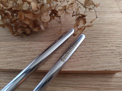 1 Paar Essstäbchen 2 Stück Chinesische Stäbchen Chopsticks Edelstahl mit Gravur Wunschgravur 21cm Sushi