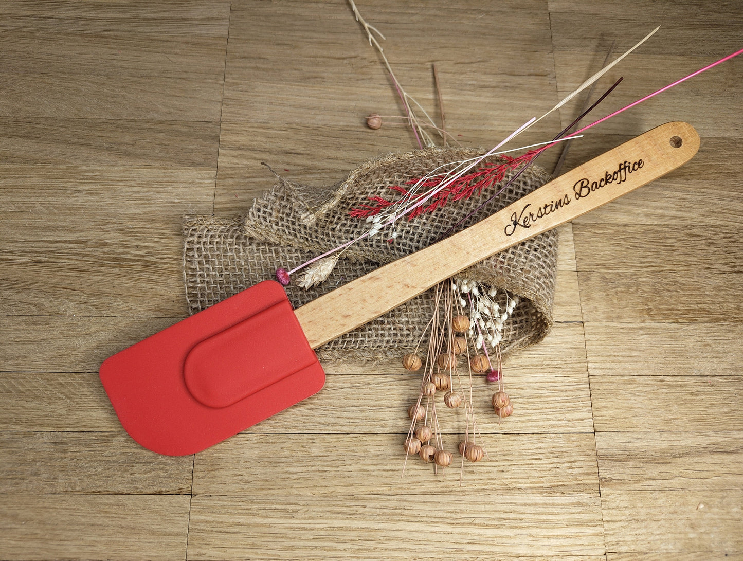 Teigschaber Silikonspatel Spatel XL rot  backen, kochen uvm. ca. 26 cm lang mit Wunschgravur personalisiert Geschenk