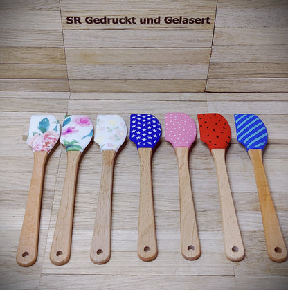 Teigschaber Silikonschaber personalisiert  mit Motiv backen, kochen, grillen ca. 18 cm lang floral Sterne Punkte Streifen Melone Geschenk