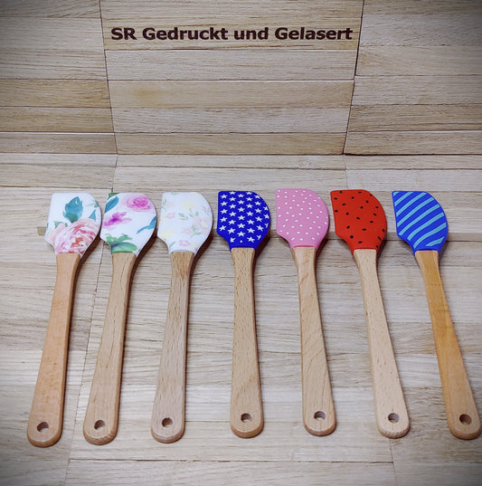 Teigschaber Silikonschaber personalisiert  mit Motiv backen, kochen, grillen ca. 18 cm lang floral Sterne Punkte Streifen Melone Geschenk