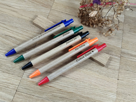 Kugelschreiber personalisiert aus recyceltem Papier verschiedene Farben mit individueller Gravur blau Kuli Stift Gastgeschenk Geschenk Gift