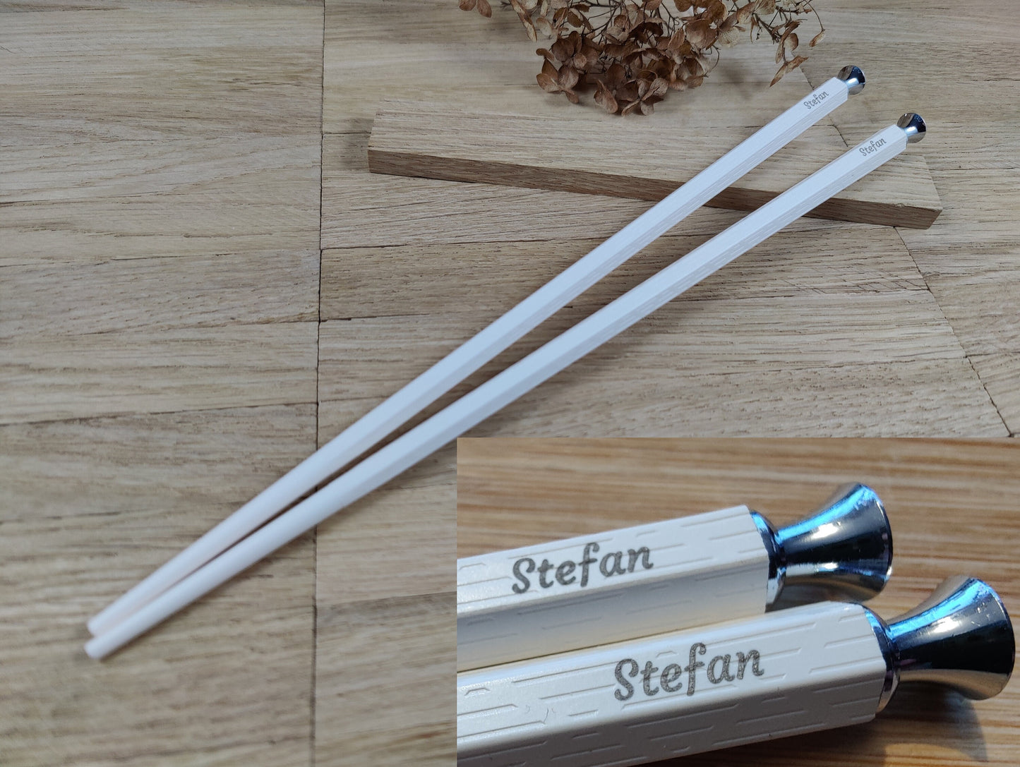 Chopsticks personalisiert weiß mit Verzierungen 5 Modelle zur Wahl Chinesische Stäbchen mit Wunschgravur 24 cm Geschenk