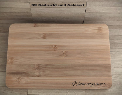 Schneidebrett personalisiert aus Bambus rechteckig 25 x 16 x 0,8 cm mit Wunschgravur Vesperbrett Schneidbrett Brotzeit Geschenk  Geschenk