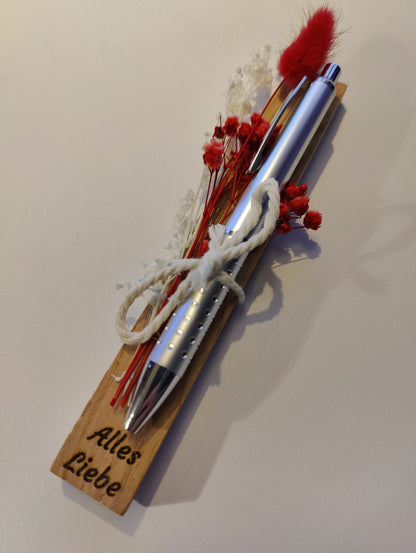 Kugelschreiber personalisiert Geschenk mit Trockenblumen Deko Aluminium individueller Gravur schwarz Kuli Stift Gastgeschenk Geschenk Gift