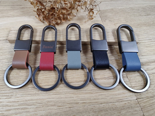 Schlüsselanhänger personalisiert Karabiner Kunstleder mit individueller Gravur 5 Farben zur Auswahl Geschenk