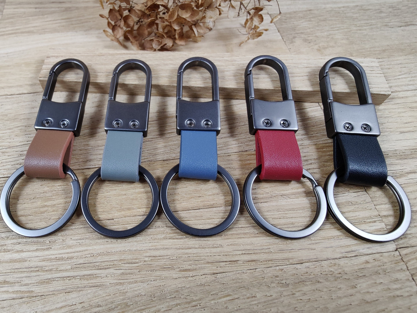 Schlüsselanhänger personalisiert Karabiner Kunstleder mit individueller Gravur 5 Farben zur Auswahl Geschenk