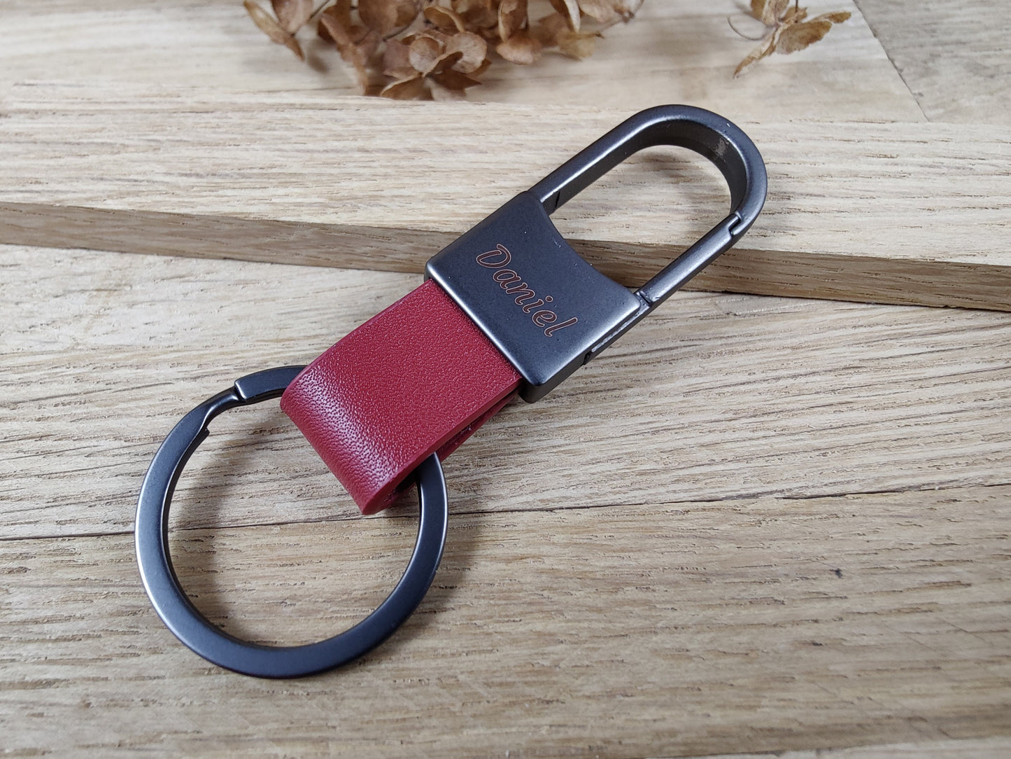 Schlüsselanhänger personalisiert Karabiner Kunstleder mit individueller Gravur 5 Farben zur Auswahl Geschenk