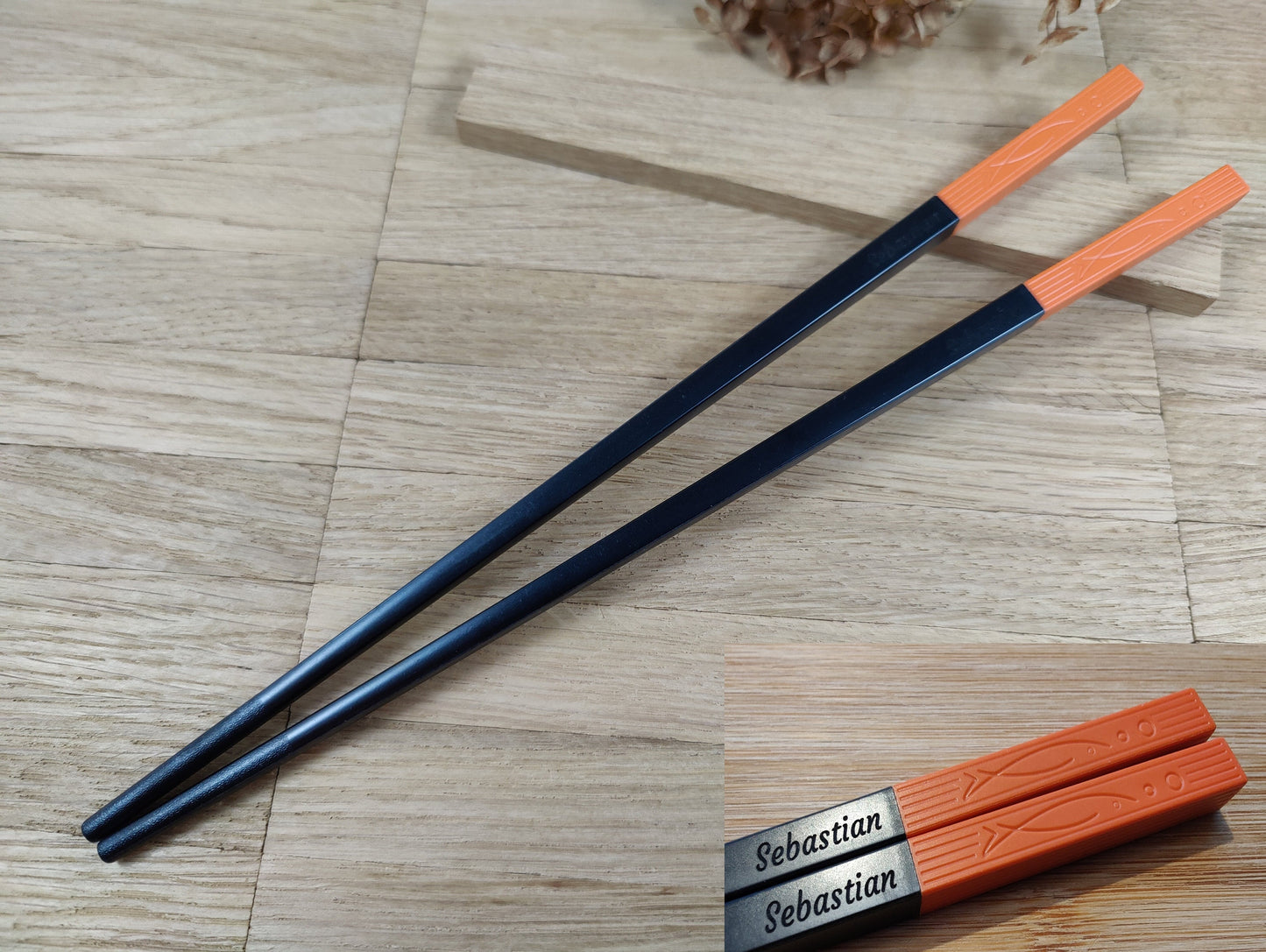Chopsticks personalisiert mit Fischmotiv 5 Farben zur Wahl Chinesische Stäbchen mit Wunschgravur 24 cm Geschenk