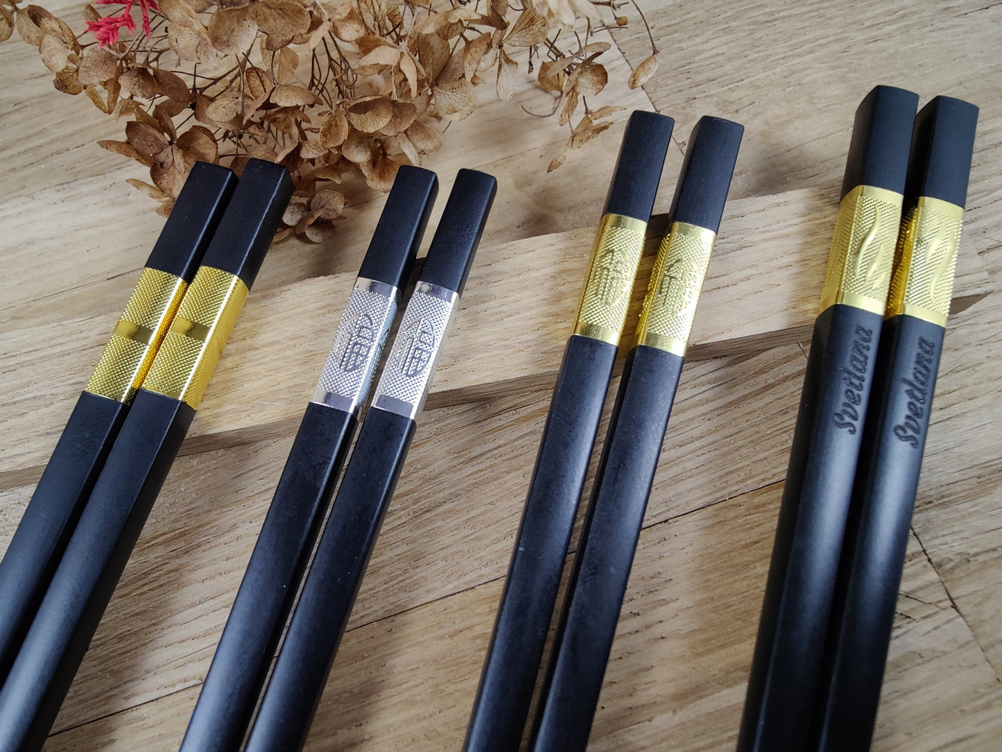 Chopsticks personalisiert schwarz mit Verzierungen 5 Modelle zur Wahl Chinesische Stäbchen mit Wunschgravur 24 cm Geschenk