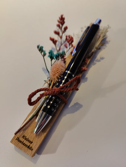 Kugelschreiber personalisiert Geschenk mit Trockenblumen Deko Aluminium individueller Gravur schwarz Kuli Stift Gastgeschenk Geschenk Gift