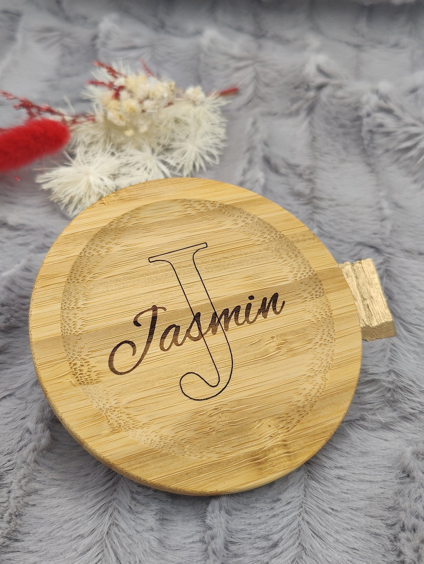 Untersetzer personalisiert Holz rund Namen Initialien Bambus mit Wunschgravur individuelles Geschenk Geschenkidee Glasuntersetzer