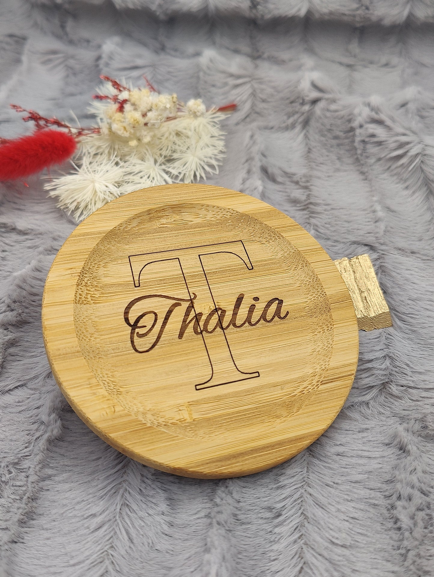 Untersetzer personalisiert Holz rund Namen Initialien Bambus mit Wunschgravur individuelles Geschenk Geschenkidee Glasuntersetzer