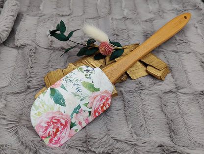 Teigschaber Silikonspatel personalisiert XXXL Blumen floral  backen kochen ca. 31 cm lang mit Wunschgravur Geschenk Küchenhelfer