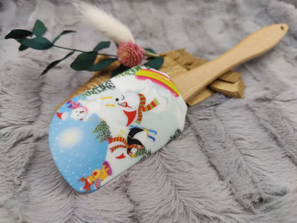 Silikonspatel personalisiert weiß Ski Pinguin Weihnachten Teigschaber backen, kochen ca. 25 cm lang mit Wunschgravur Geschenk
