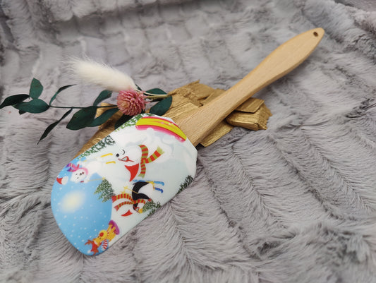 Silikonspatel personalisiert weiß Ski Pinguin Weihnachten Teigschaber backen, kochen ca. 25 cm lang mit Wunschgravur Geschenk