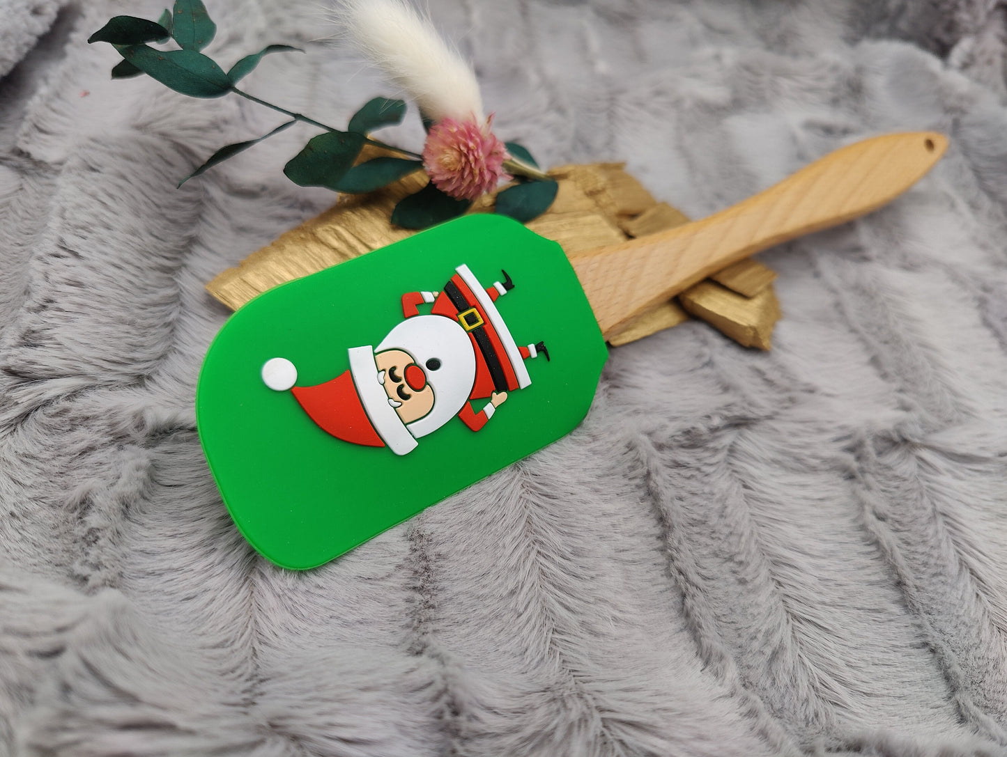 Silikonspatel personalisiert grün 3D Nikolaus Weihnachten Teigschaber backen, kochen ca. 25 cm lang mit Wunschgravur Geschenk