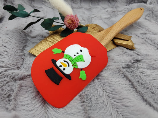 Silikonspatel personalisiert rot 3D Schneemann Weihnachten Teigschaber backen, kochen ca. 25 cm lang mit Wunschgravur Geschenk