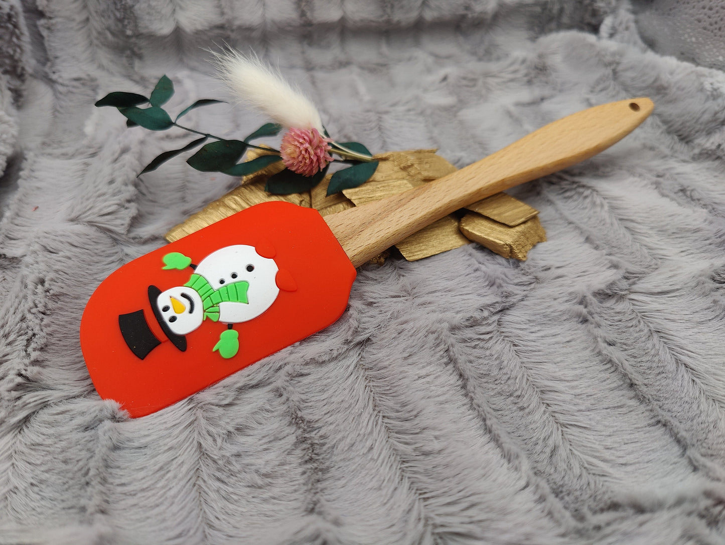 Silikonspatel personalisiert rot 3D Schneemann Weihnachten Teigschaber backen, kochen ca. 25 cm lang mit Wunschgravur Geschenk