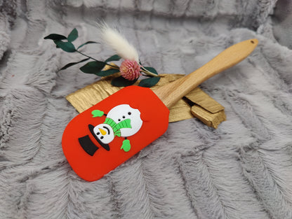 Silikonspatel personalisiert rot 3D Schneemann Weihnachten Teigschaber backen, kochen ca. 25 cm lang mit Wunschgravur Geschenk