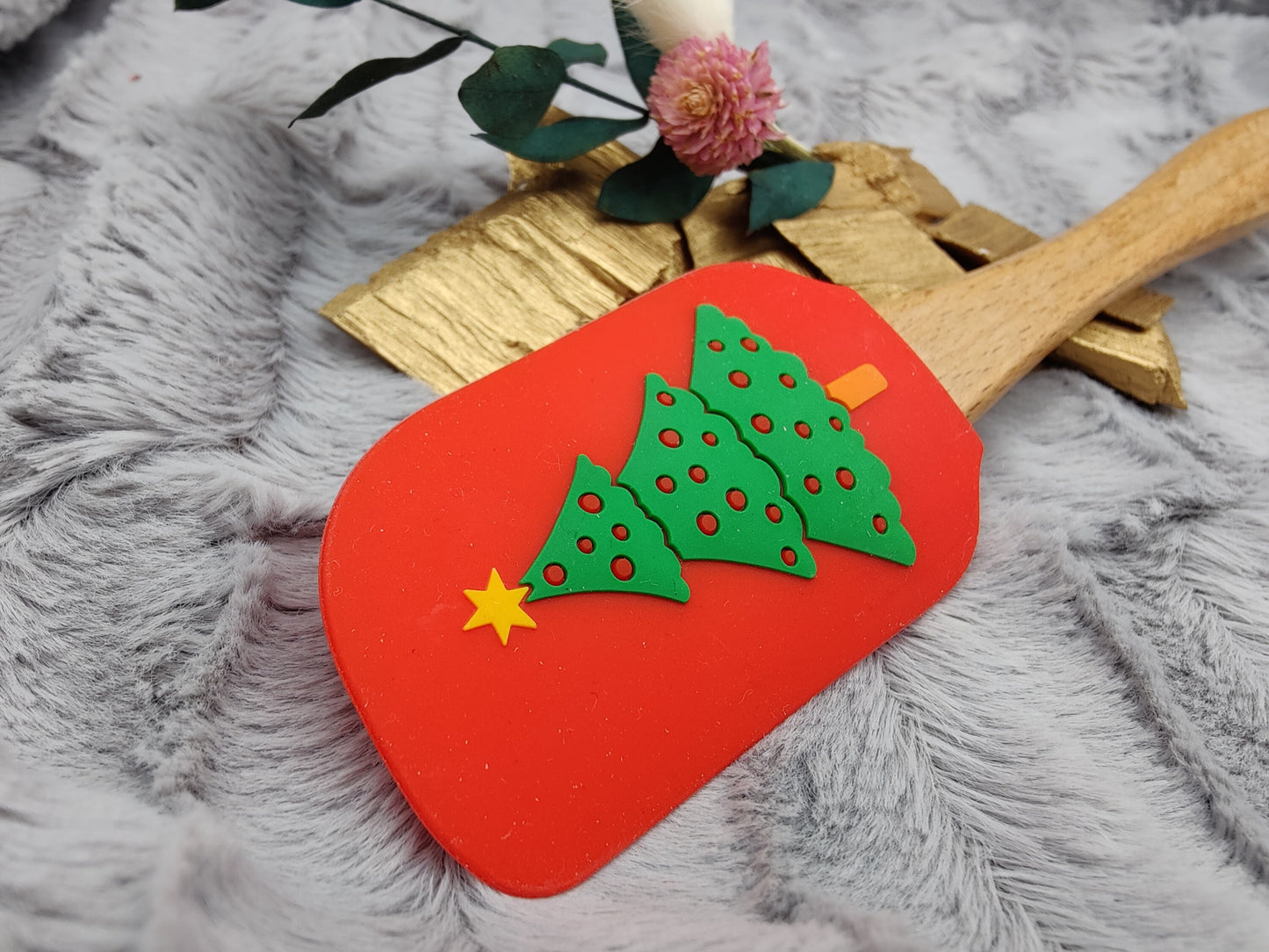 Silikonspatel personalisiert rot 3D Christbaum Weihnachten Teigschaber backen, kochen ca. 25 cm lang mit Wunschgravur Geschenk