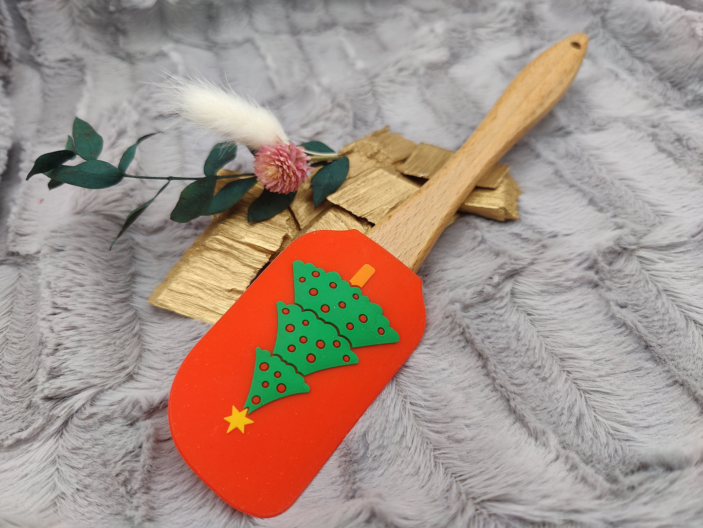 Silikonspatel personalisiert rot 3D Christbaum Weihnachten Teigschaber backen, kochen ca. 25 cm lang mit Wunschgravur Geschenk