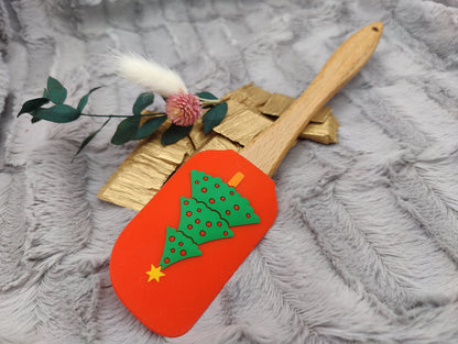 Silikonspatel personalisiert rot 3D Christbaum Weihnachten Teigschaber backen, kochen ca. 25 cm lang mit Wunschgravur Geschenk
