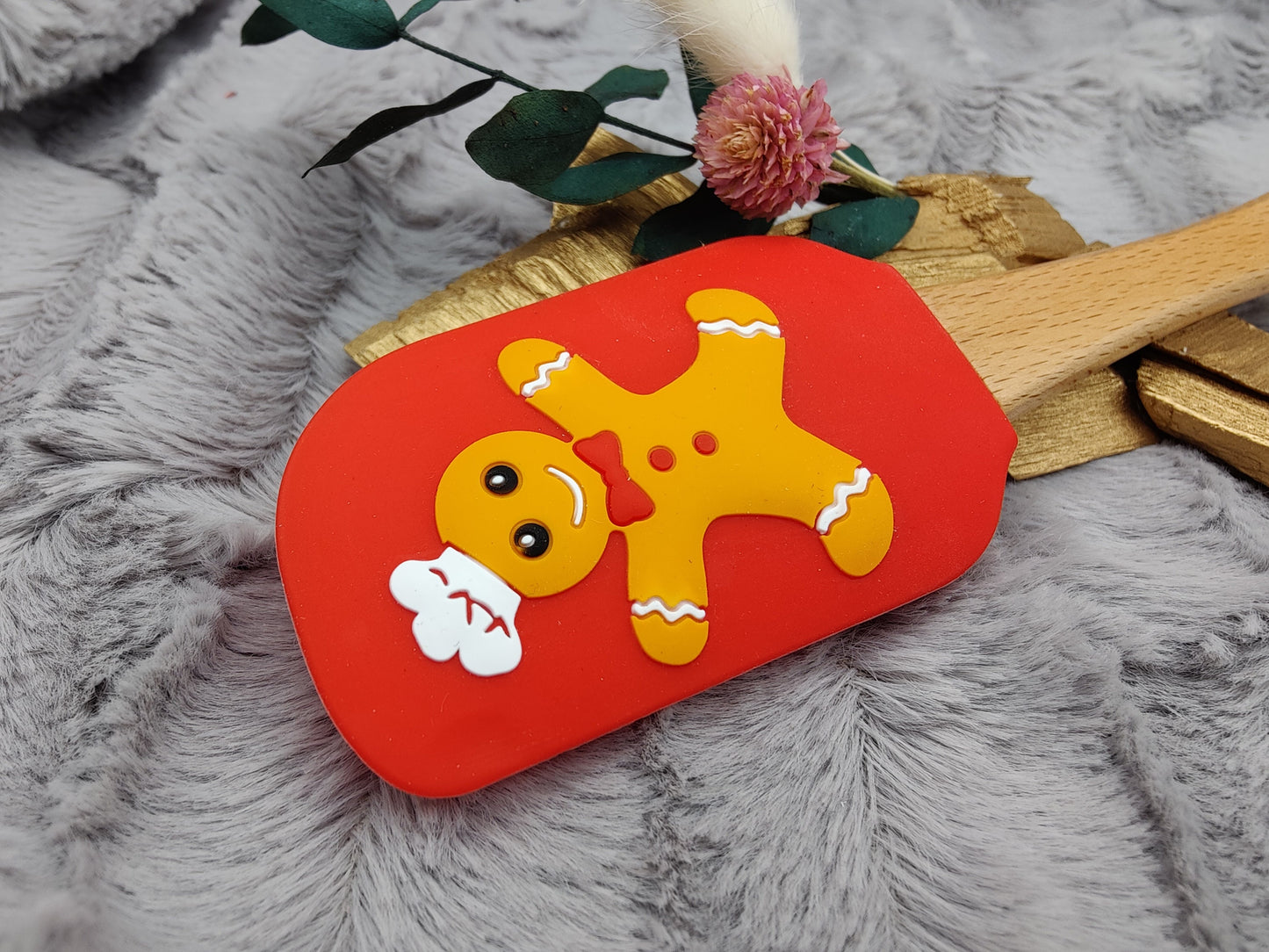 Silikonspatel personalisiert rot 3D Keks Weihnachten Teigschaber backen, kochen ca. 25 cm lang mit Wunschgravur Geschenk
