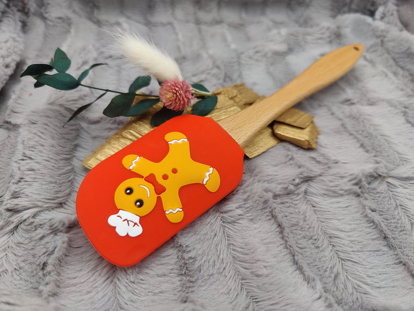 Silikonspatel personalisiert rot 3D Keks Weihnachten Teigschaber backen, kochen ca. 25 cm lang mit Wunschgravur Geschenk
