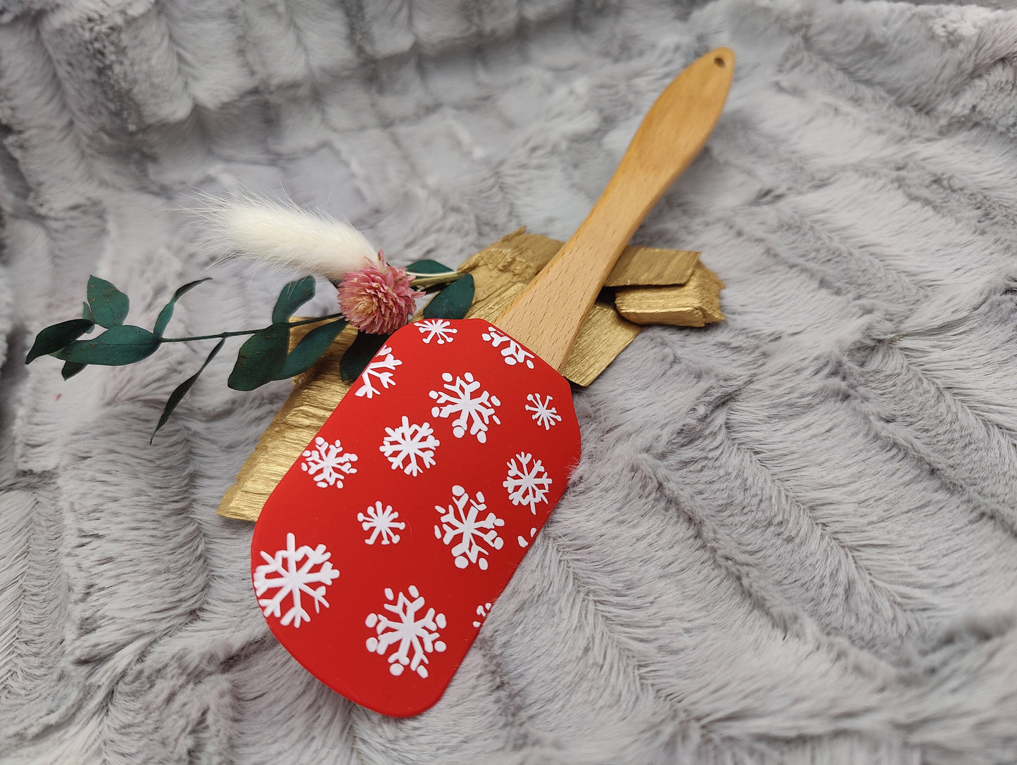 Silikonspatel personalisiert rot Schneeflocken Weihnachten Teigschaber backen, kochen ca. 25 cm lang mit Wunschgravur Geschenk