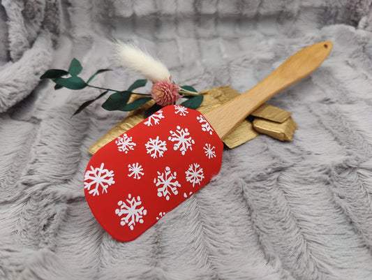 Silikonspatel personalisiert rot Schneeflocken Weihnachten Teigschaber backen, kochen ca. 25 cm lang mit Wunschgravur Geschenk